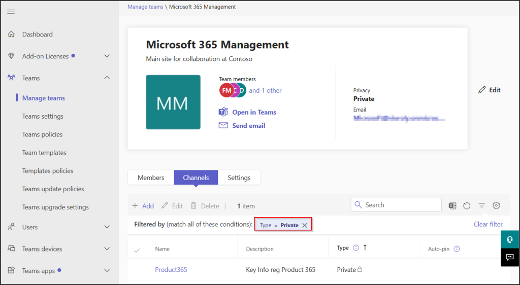 View Private Channel Membership in the Teams Admin Center